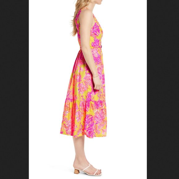 NWT Bri Cotton Midi Dress Calla Yellow Coral Floral Dress S - Picture 10 of 16